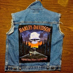 Vintage oversized jean vest with Harley Davidson patch